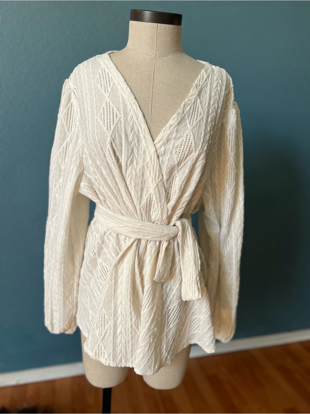 Shein Curve Cream Knit Wrap blouse with removable Belt plus size boho style top